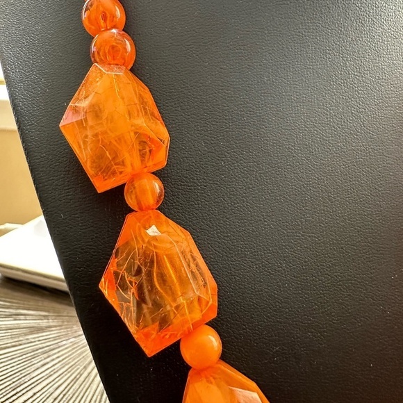 Charming Charlie Orange necklace with octagon shaped faux resin stone 18 - 20” - Picture 4 of 4
